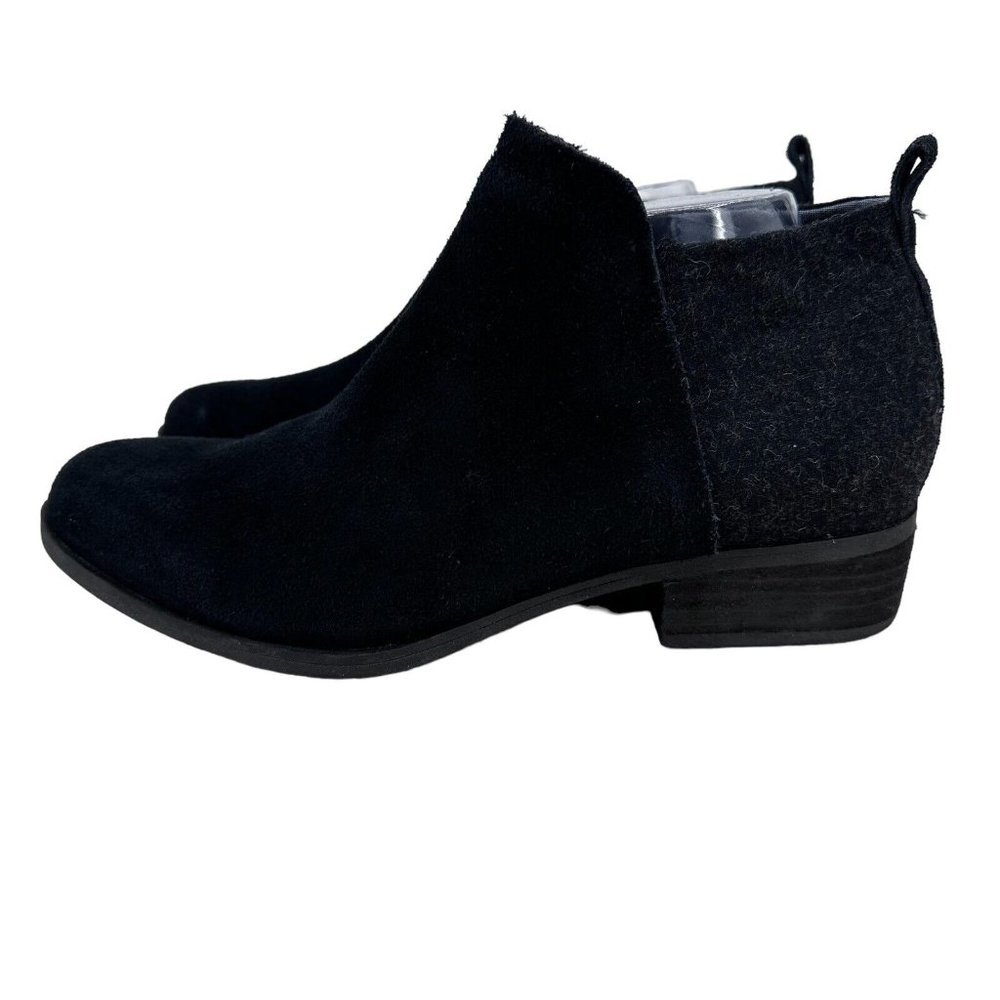 TOMS Women Deia Side-Zipper Suede Booties Leather Wool 1.5” Heal Minimalist